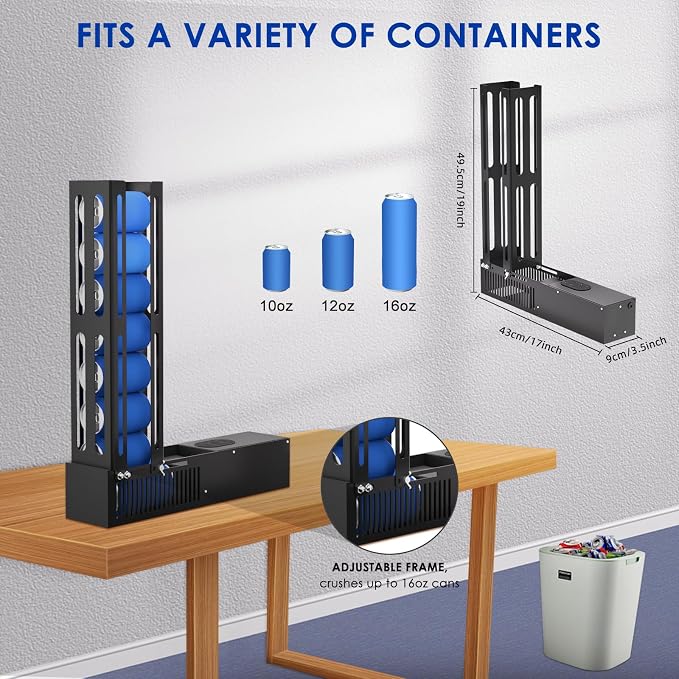 YOTAN Electric Can Crusher, 12oz&16oz Automatic Can Crusher, Can Fill 8 Cans at a Time, Automatic Can Eject, Heavy Duty Can Crushers for Recycling Aluminum Seltzer, Cola, Beer Cans