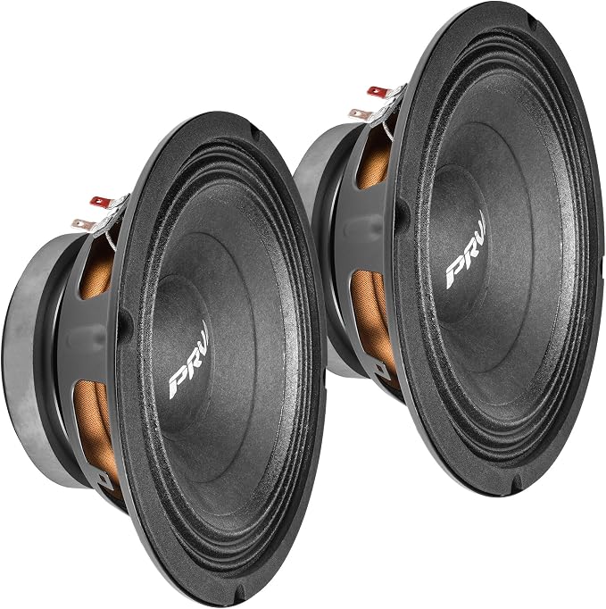 PRV AUDIO 8 Inch Midbass Speaker 8MB450 v2, 450 Watts, 8 Ohm, 2 in Voice Coil, Loudspeaker for High Output Pro/Car Sound System (2 Speakers) Bundle