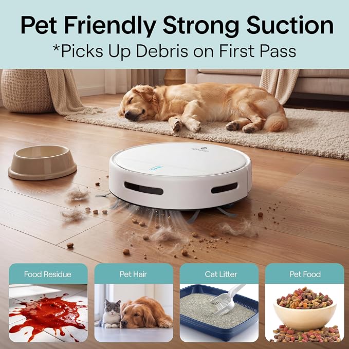 SereneLife Robot Vacuum Cleaner, Automatic Vacuum Robot with App Control, 700Pa Suction, 3 Cleaning Modes, Auto Recharge, Dual Side Brushes, Works on Hard Floors, Low-Pile Carpets, Pet Hair, 11.4"x3"