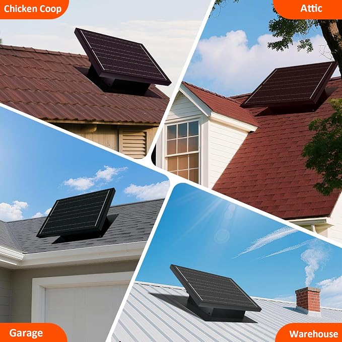 Bghdas 25W Solar Attic Fan, 8 Inch IP68 Waterproof Solar Roof Vent Fan, Ideal Solar Roof Vent for Attics, Garage, Shop and Warehouse