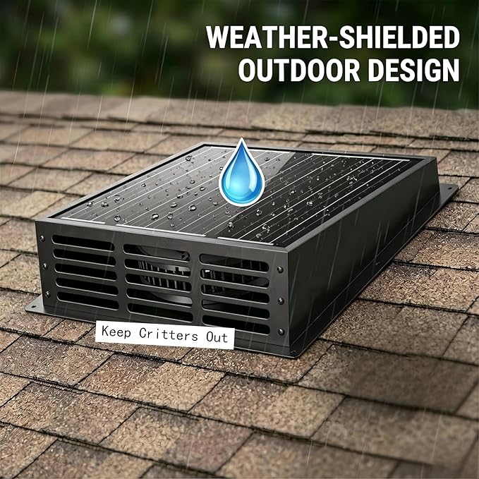 25W Solar Powered Exhaust Fan, 430 CFM High Airflow Attic Fan with 12V Monocrystalline Panel, Weatherproof Ventilation Kit for Chicken Coop, Greenhouse, Shed, Garage and RV, Easy Install