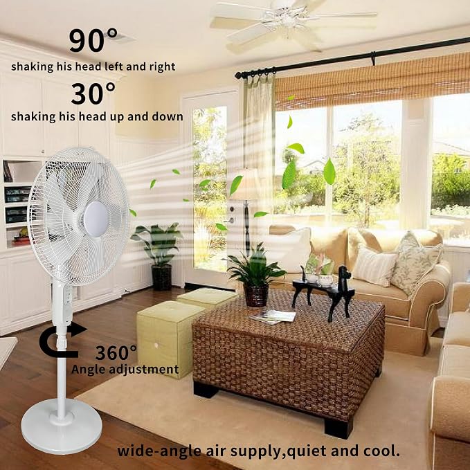 16-inch Solar Oscillating Standing Fan,15000mAh Rechargeable Mobile Fan,Remote Control Floor Fan, Height-adjustable Suitable for Bedroom, Study or Outdoor
