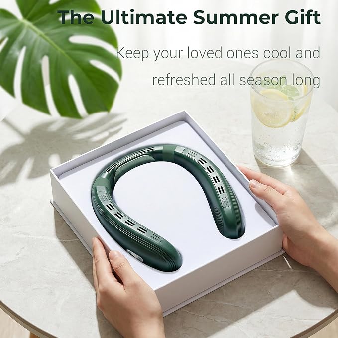 Neck Fan - Portable Personal Fan with Cooling Plate,Operated Wearable Rechargeable Fan with 5200mAh Lithium Battery,Neck Air Conditioner,3 Cooling Level&3 Speeds Level,Gifts for Women Men(Green)