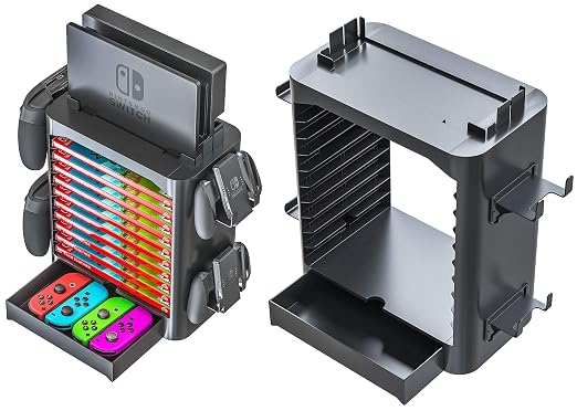 Skywin NS Compatible Nintendo Switch Games Holder, Nintendo Switch Stand, Game Disk Rack, Controller Organizer, Switch Holder Stand for Gamers, Nintendo Switch Accessories (Black)
