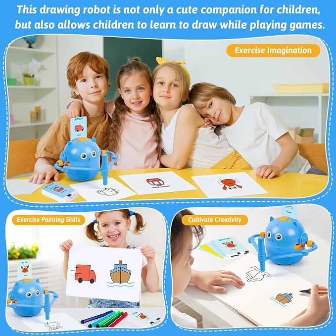Drawing Robot for Kids with Music, Interactive Educational Drawing Machine with 100 Drawing Cards & 16 Color Pens, Magic Painting Learning Toy Gift for Girls and Boys Age 3 4 5 6 7 8