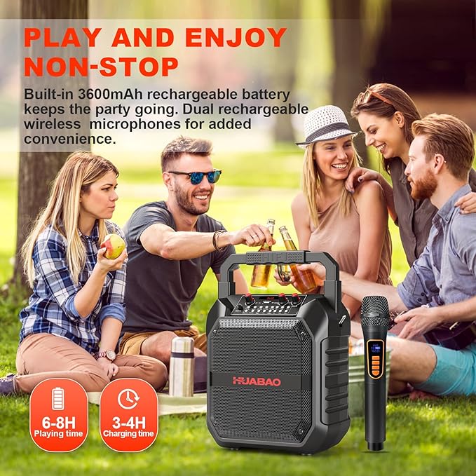 Karaoke Machine, Portable Bluetooth Speaker with Wireless Microphone for Adults & Kids, PA System with Remote Control Supports TF Card/USB/FM/AUX for Home Party, Indoor and Outdoor