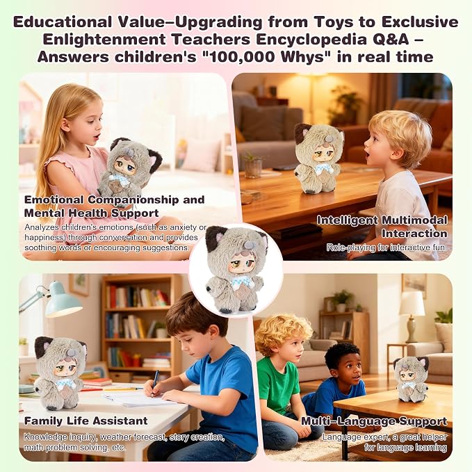 AI Smart Stuffed Animal with ChatGPT-Real-Time Voice Interactive Plush Toy, Learning Assistant & Emotional Companion for Kids 3+ Interactive Plush Stuffed Animal Toys (Small)