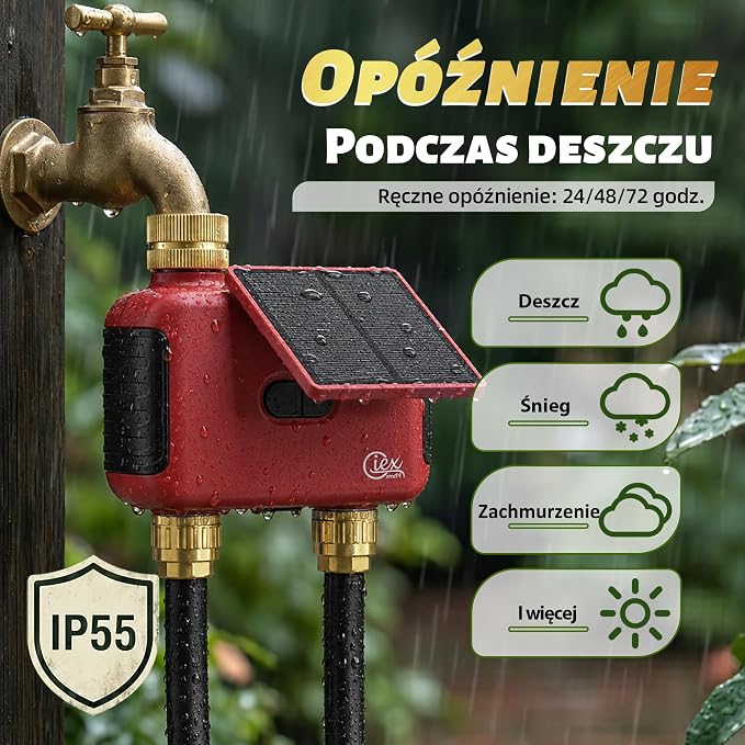 2 Zone WiFi Smart Sprinkler Timer for Garden Hose, Solar Rechargeable Water Timer with Dual Outlet, Brass Inlet & Outlet, No Hub Required, Smart Life App, Alexa & Google Assistant Compatible