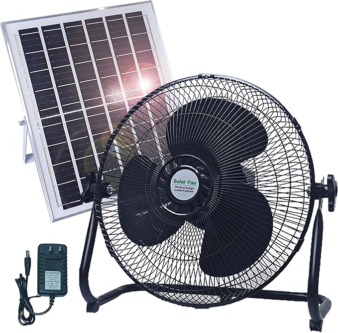 12-Inch Outdoor Solar Fans for Patios, Solar & AC Power Combined Charging Cordless Fan, Rechargeable Fan Large is Suitable for Ventilation, Camping, Outdoor Workplaces