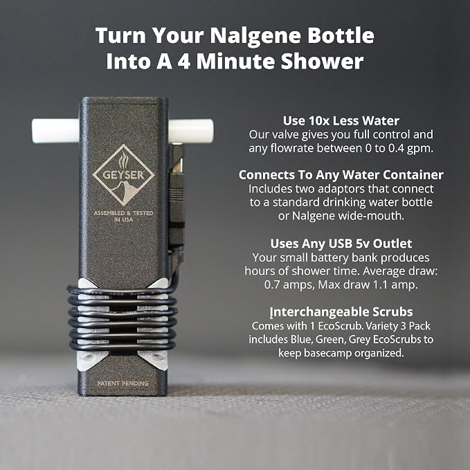Geyser System Portable Camping Shower & Cleaning Kit for Camping, Backpacking, Overlanding, & Outdoor Recreation