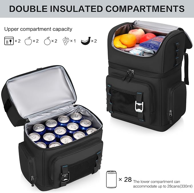Large Waterproof Insulated Cooler Backpack for Men & Women, Double Decker Leak Proof Cooler Backpack for Beach, Camping, Picnic, Travel, 26L, 44Cans