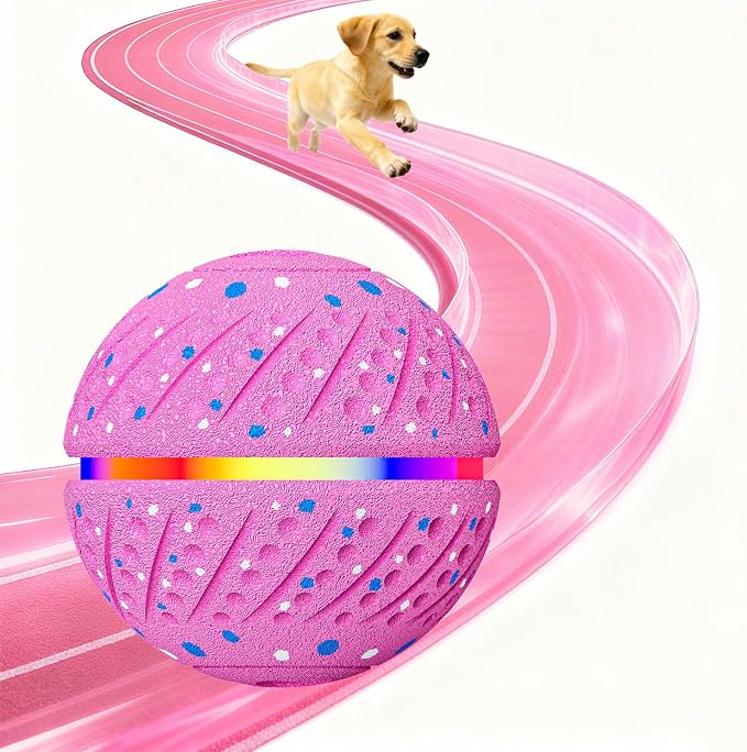 Interactive Automatic Dog Ball, Self-Moving Rolling Toy for Dogs, Chew Resistant E-TPU Material, IPX7 Waterproof, USB-C Rechargeable, Smart Vibration Sensor, Indoor & Outdoor (Pink)
