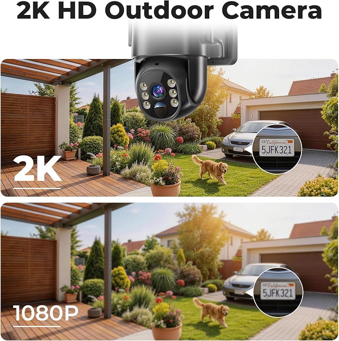 2K Security Cameras Wireless Outdoor, 5G & 2.4 WiFi Cameras for Home Security Solar/Battery Powered with Solar Panel, 360° PTZ Human Detection, Color Night Vision, Works with Alexa(2 Pack)