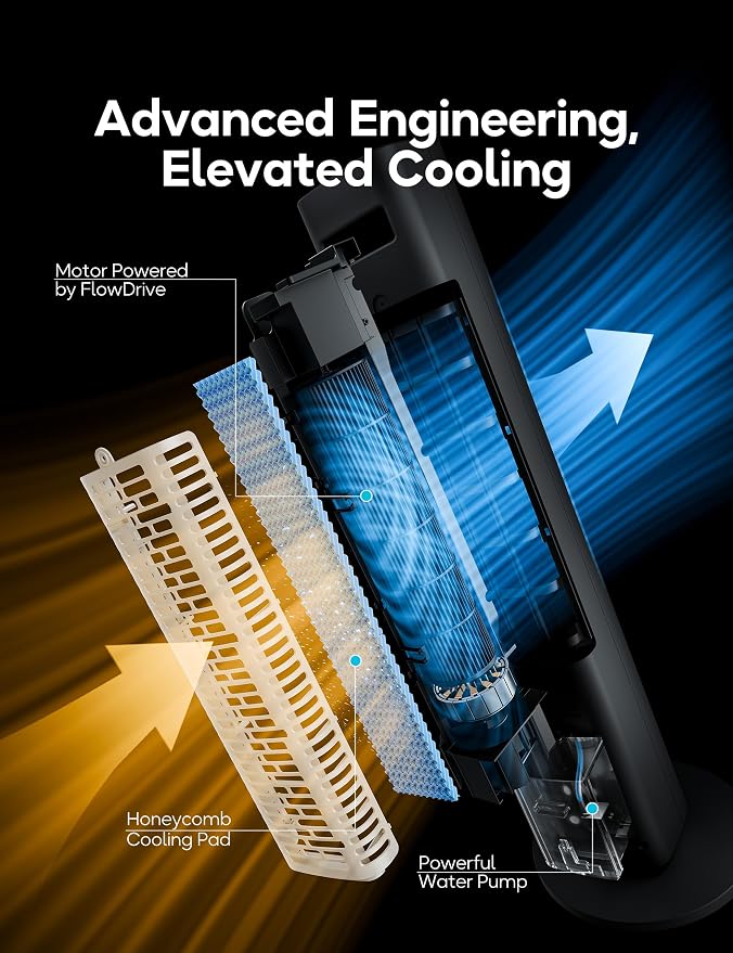 Windowless Portable Air Conditioner, 35.1" Evaporative Air Cooler for Room No Window, 7H Timer, 4 Modes, Remote Control, 140° Max Oscillating, Large Water Tank, Quiet AC Unit for Bedroom, Black