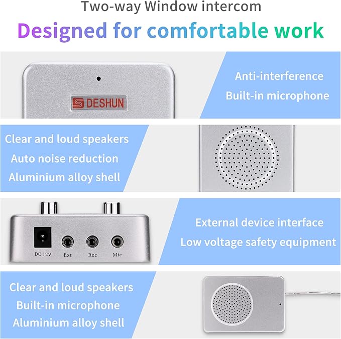 DESHUN Window intercom System Dual Way, Window Speakers, A walkie-Talkie That can be Attached to Glass,Built-in Microphone, intercom System for The Business/Bank/Office/Hospital/Station/Catering