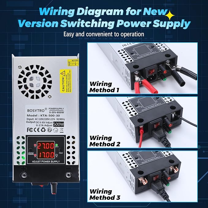 Upgraded AC to DC Converter 5V 12V 24V 30V DC Power Supply Adjustable 0-30V 0-17A 500W Switching Power Supply for Led Strip, Motor Pump, CCTV, 3D Printer, Lab Computer