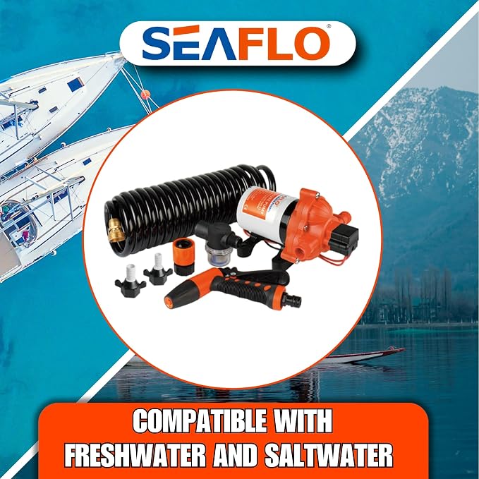 SEAFLO 33 Series Washdown Deck Wash Pump Kit - 12V DC, 3.0 GPM, 70 PSI, Heavy Duty Pressure Switch, for RV, Boat, Marine, Yacht, Freshwater, and Saltwater Applications | 4-Year Warranty