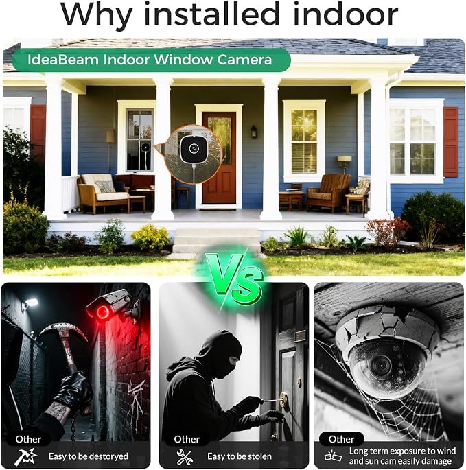 3K No Drill Window Camera, 2Pack Indoor Window Security Cameras with Color Night Vision for Home Security, 2.4G&5G WiFi, Motion Detection, Work w/Alexa&Google Assistant, Anti-Glare, Anti-Reflection B1