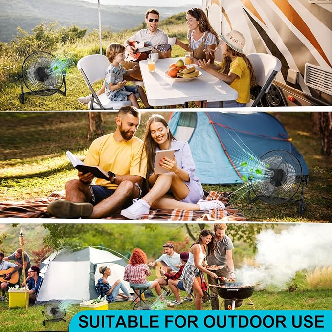 DBF 14" Solar Powered Fan Battery Operated, 15000mAh Outdoor Floor Fan Cordless with 20W Solar Panel, 18 Stepless Speeds, 120° Tilt, Portable High Velocity Fans For Outside, Home, Greenhouse, Camping