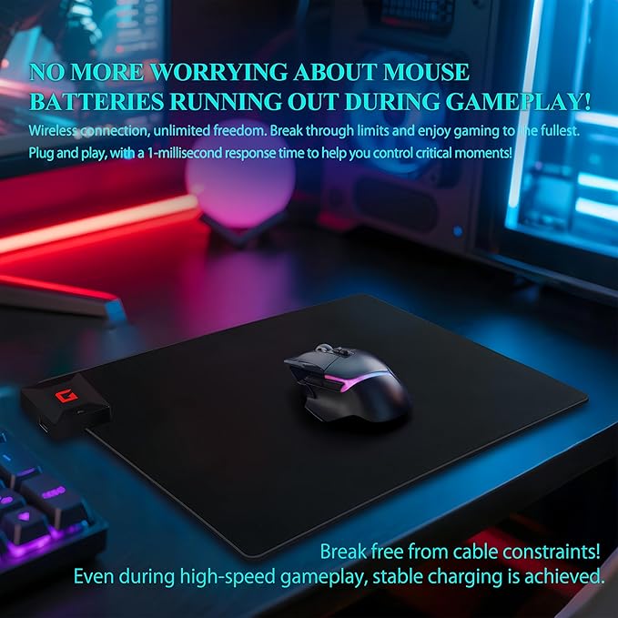 Wireless Charging Mouse Pad for Logitech G Pro X Superlight 2/1, G502, G703 Lightspeed, Plug-and-Play, Slip-Resistant Base, Continuous Charging for Gaming - Powerplay Alternative (Not for G903)