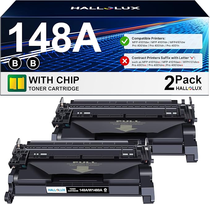 148A Toner Cartridge Black Replacement for HP 148A Toner Cartridge 148A (with Chip) 148X W1480A W1480X Compatible for HP LaserJet MFP 4101fdw 4101fdn Pro 4001n 4001dn 4001dw Printer, 2 Pack