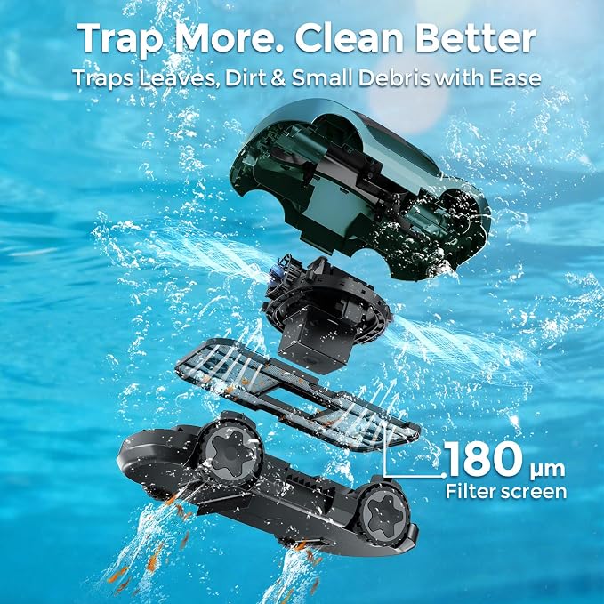C5 Robotic Pool Cleaner, Cordless Pool Vacuum for Above-Ground & Inground Pools up to 2,200 Sq.Ft, Strong Suction, 180-Min Runtime, Smart Auto-Parking & 2.7L Large Debris Basket (Dark-Green)