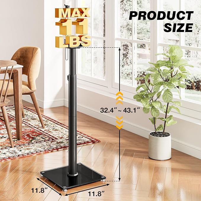 5Rcom Universal Speaker Stands with 360° Swivel, Height Adjustable Bookshelf Speakers Stand from 32" to 43", Speaker Stands Pair to 11 lbs Per Stand for Satellite and Studio