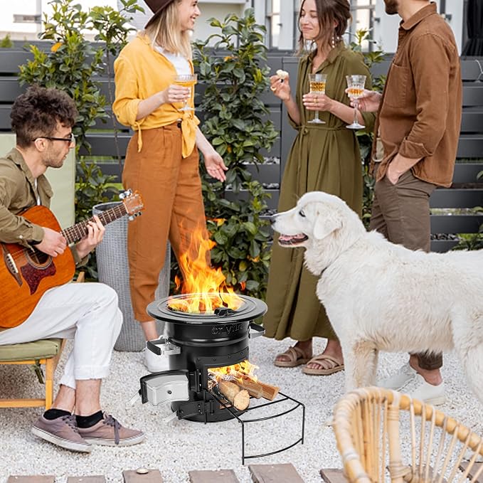 Onlyfire Cast Iron Rocket Stove – Heavy Duty Portable Wood Burning Camp Stove for Outdoor Cooking, Patio, Survival – High Fuel Efficiency, Low Smoke, Supports Pots & Dutch Oven, 12.7x12.7x11.4 in