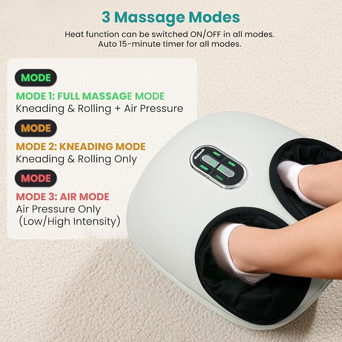 Nekteck Shiatsu Foot Massager Machine with Soothing Heat, FSA Eligible Air Compression Deep Kneading Therapy, HSA Massage Tools Improve Blood Circulation Foot Wellness, Fits Size Up to US 13