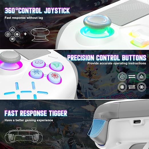 Gamrombo LED Wireless Controller for PS5, with Macro/Turbo | Gaming Controller with PS4/PC/Switch, Hall Triggers, Hall Joysticks, Dual Vibration, 2.4g Adapter, 3.5mm Audio Jack
