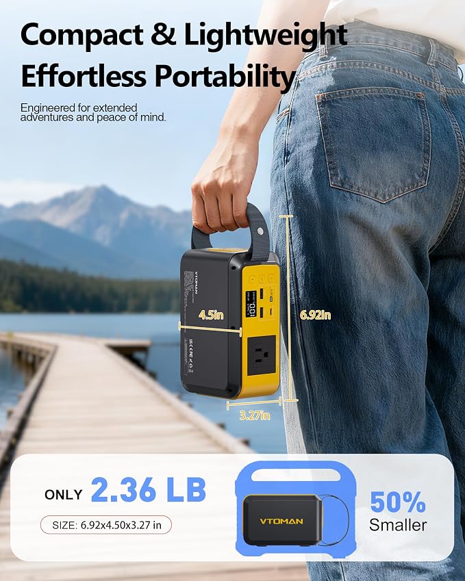 VTOMAN Jump 100 Portable Power Station, 88.8Wh Solar Generator LiFePO4 Battery Power Station with 100W (Peak 200W) AC Outlet, 1x PD 65W USB-C, 2X Regulated 5V/2.4A USB-A for Camping