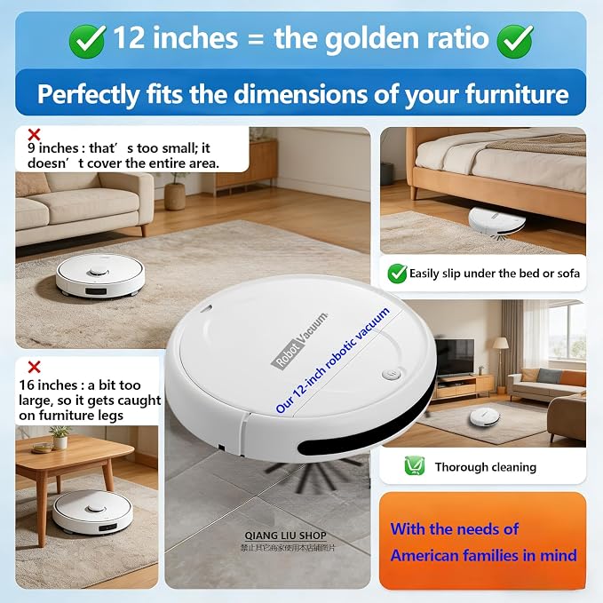 Robot Vacuum Cleaner, 3000Pa Powerful Suction, 2.56-inch Ultra-Slim Body, 120-Minute Long Battery Life, Quiet Operation, Smart Navigation, Suitable for Hard Floors/Low-Pile Carpets/Pet Hair- (White)