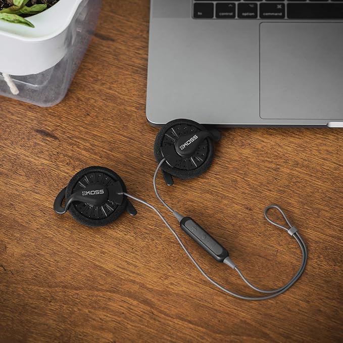Koss KSC35 Wireless Bluetooth Ear Clip Headphones, USB-C, Microphone with Audio Remote, 18+ Hour Battery Life, Carry Case Included, Black