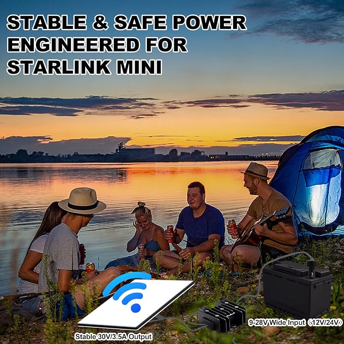 Starlink Mini 12V Adapter, 9-28V to 30V 3.5A DC Step Up Starlink Mini DC Power Supply with Cigarette Lighter Plug for Starlink Mini Dish Router, Truck RV Marine Off-Grid Use - Stable Output