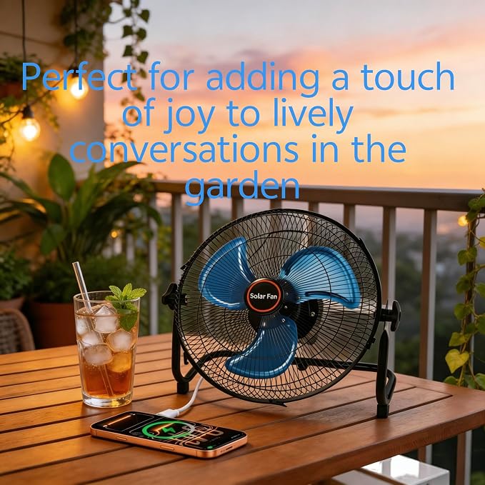 GOESWELL Solar Powered Fan for Outdoor:12inch Floor Solar Fan with USB Rechargeable Battrey Portable Metal Blades 360° Tilt Timer for Camping Pool Pavilion Lake Chicken Coop Travel Greenhouse Dog