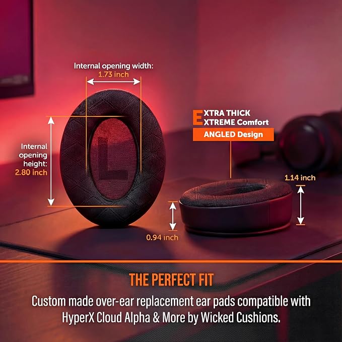 WC Freeze V2 Cloud - Angled Cooling Gel Earpads Compatible with HyperX Cloud Series by Wicked Cushions | Angled Pads for Extreme Comfort, New Freeze V2 Cooling Fabric, Extra Thick | Black