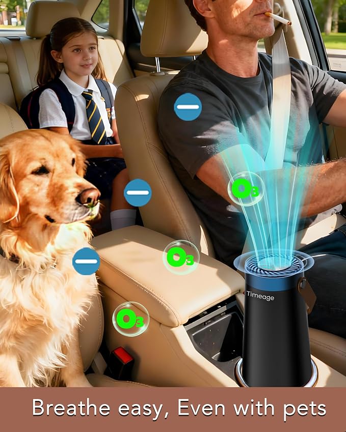 Ozone Generator for Car, 2-in-1 Ozone Machine+ Air Ionizer Purifier to Clean Pet Odor, Smoke Smell, Dust for Travel, Home, Deodorizer,Portable,Filterless, Rechargeable Blue