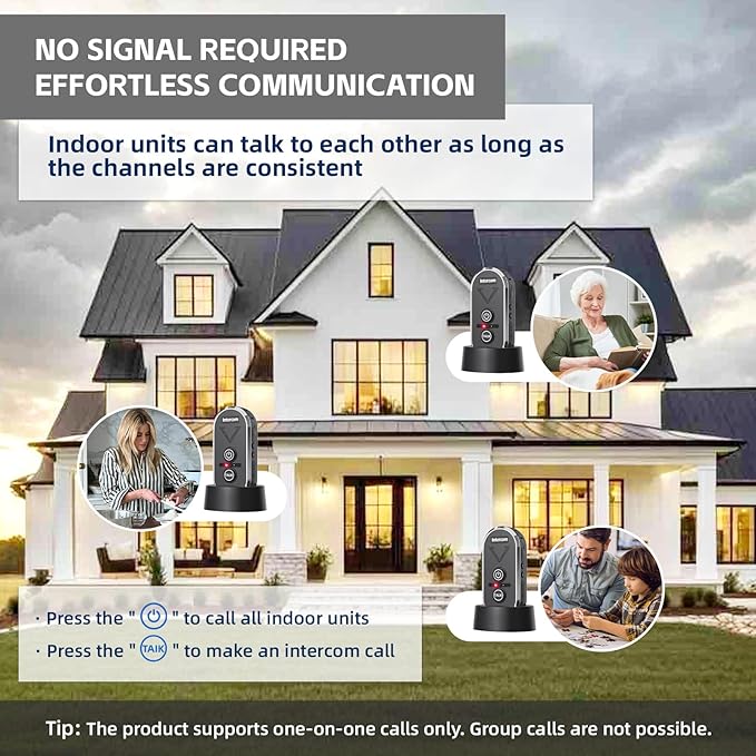 Doorbell Wireless for Home, Wireless Intercom System 4900ft Long Range,Two Way Intercom Doorbell with 3 Volume Levels,20 Ringtones,Intercoms for Home Classroom Business,2 Pack