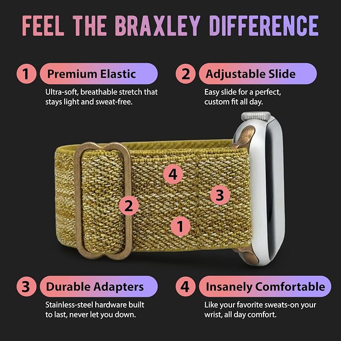 Braxley Bands for Apple Watches - Stretchy and Washable - Adjustable with Apple Watch Bands for Women & Men - Compatible with Apple Watch Series SE Ultra 9 8 7 6 5 4 3 2 1
