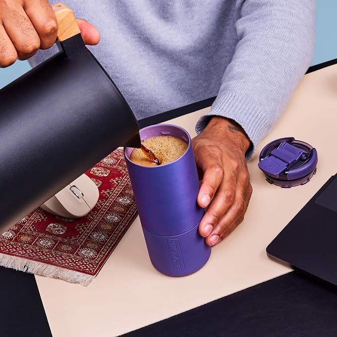 BrüMate Strova 18oz 100% Leakproof Insulated Coffee Mug | Ceramic-Lined Interior | Built-In Silicone Sleeve for Travel | Locking Flip Lid (Glacier)