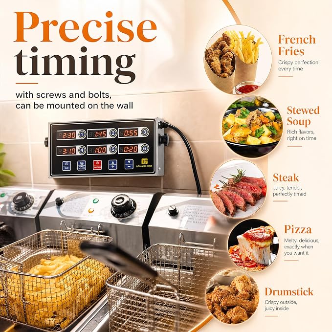 Relaxweex 2 Pack Commercial 6 Channel Digital Kitchen Timer, Multi-Countdown Timer with Loud Alarm & Large LCD Display, Wall Mount or Countertop for Restaurant, Fry Station, Baking & Lab Use