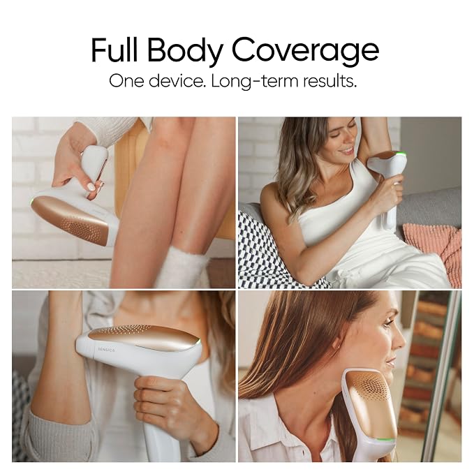 Sensica Sensilight PRO IPL Hair Removal Device, At-Home Cordless Use, XL Body Window for Fast Full-Body Use & Precision Window for Face, Auto Glide, 2 Smart Sensors, 6 Energy Levels - IPL300