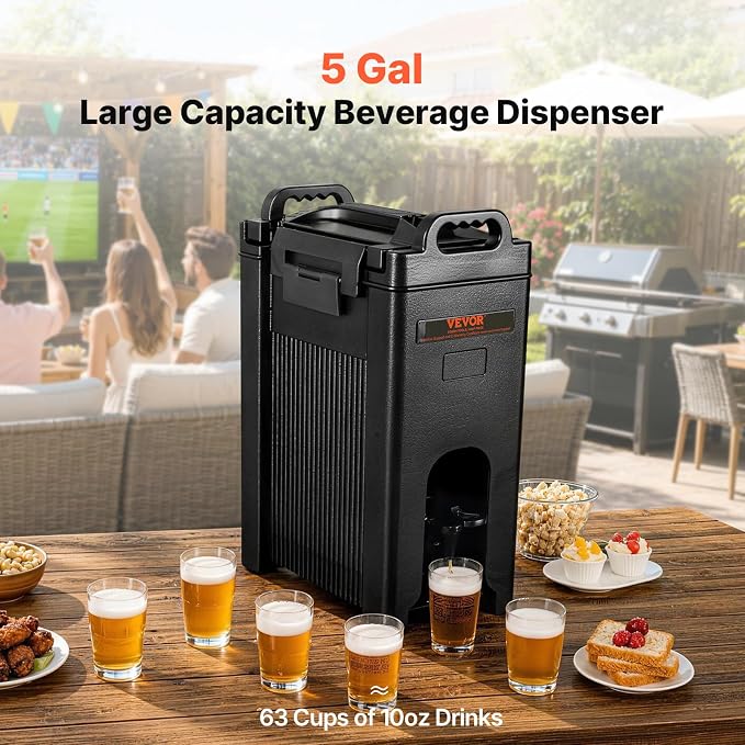 VEVOR Insulated Beverage Dispenser, 5 Gallon, Food-grade LDPE Hot and Cold Beverage Server, Thermal Drink Dispenser Cooler with 0.9 in PU Layer Two-Stage Faucet Handle, for Restaurant Drink Shop