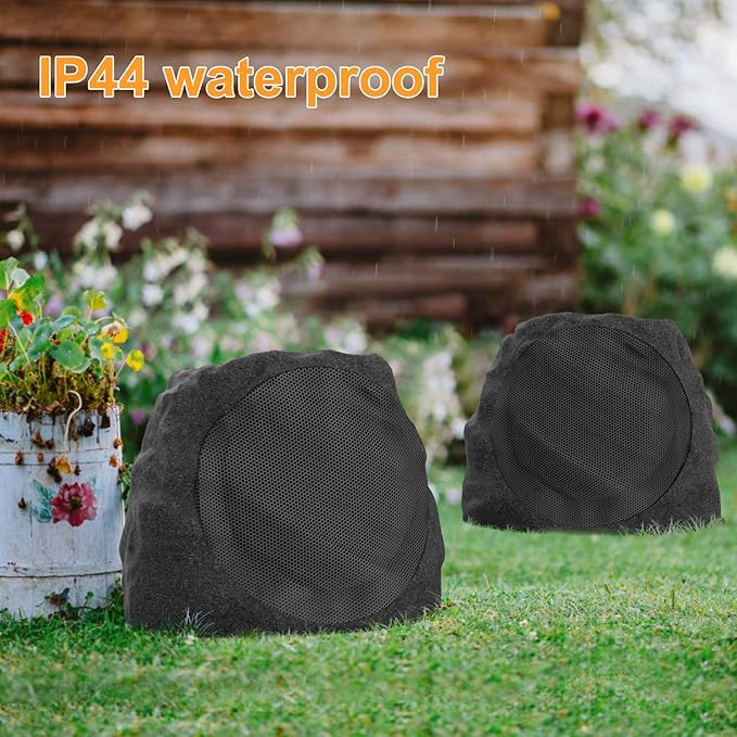 Outdoor Speakers Solar Powered & USB-C Rechargeable, Rock Speakers TWS Pairing Wireless Outdoor Speaker Bluetooth 5.4, LED Light Show, Waterproof, ideal for Backyard BBQ, Garden, Poolside (2-Pc,Black)