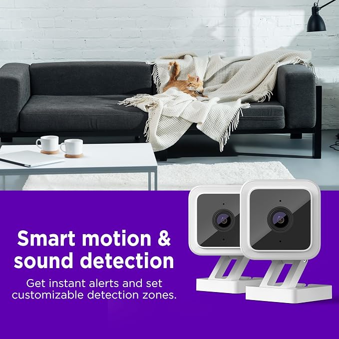 Roku Indoor Camera for Home Security, 2-Pack - Wired Security Camera with 1080p HD Color Night Vision, Works with Alexa & Google, Motion & Sound Detection, Built-in Siren, 90-Day Subscription Included
