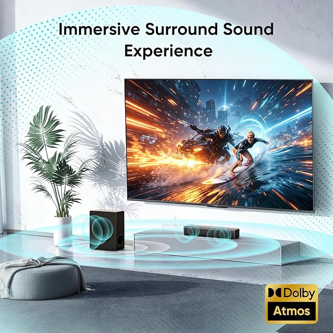 GEOYEAO 2.1 CH Sound bar with Subwoofers, 100W Sound Bar for Smart TV, Dolby Atmos Surround Sound System, Adjustable Home Theater Bluetooth Speaker, for TV/Projector/PC