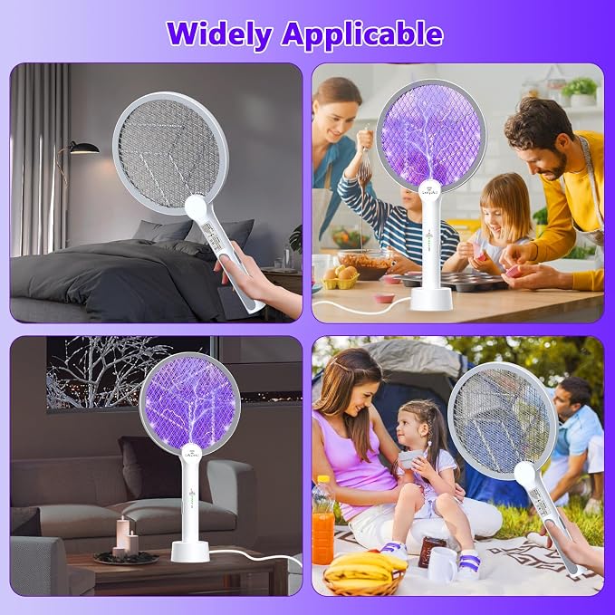 Bug Zapper Racket, 2 in 1 Mode Electric Fly Swatter USB Rechargeable, 4000V Electric Fly Zapper with 3 Layer Safety Mesh, Indoor Outdoor Electric Racket for Kitchen, Bedroom, Camping
