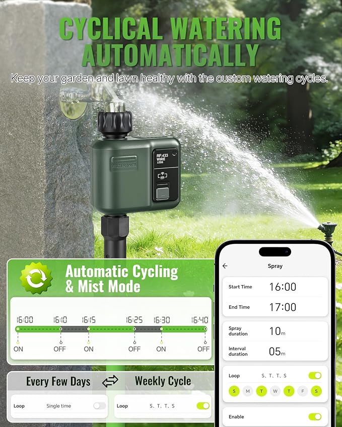 WiFi Water Timer for Garden Hose, Sprinkler Timer 1 Zone, Smart Hose Water with WiFi Irrigation Controller,Voice Control RF433 Automatic Irrigation System/Rain Delay/Manual Watering D31WT06