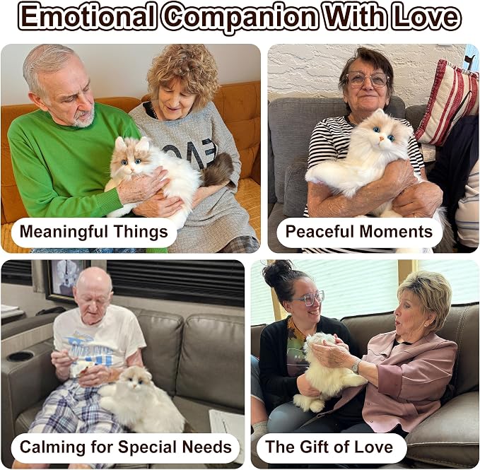 Chongker Interactive Companion Robot Cat Pets, Handmade Weighted Stuffed Animals, Cat Plush Toy with Voice Response, Realistic Heartbeat and Purring, Ragdoll Cat