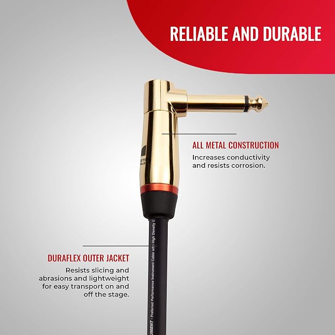 Monster Prolink Rock Instrument Cable - 8 in Right Angle to Right Angle for Electric Guitar - 95% Copper Braided Shielded